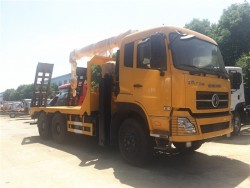 Used Dongfeng 10 wheels 5 ton Flatbed truck mounted crane