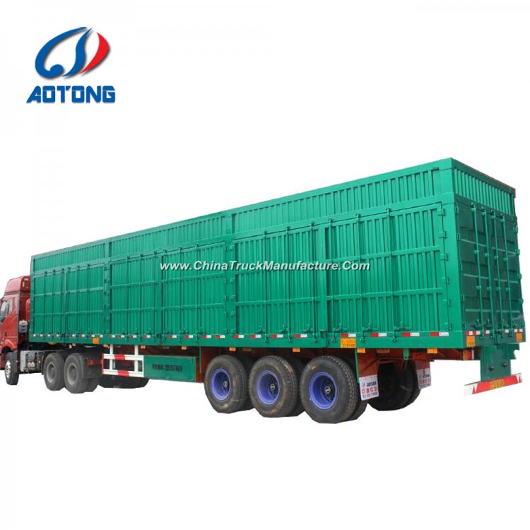 Aotong Brand 3axle Flatbed Side Wall Van Type Semi Trailer