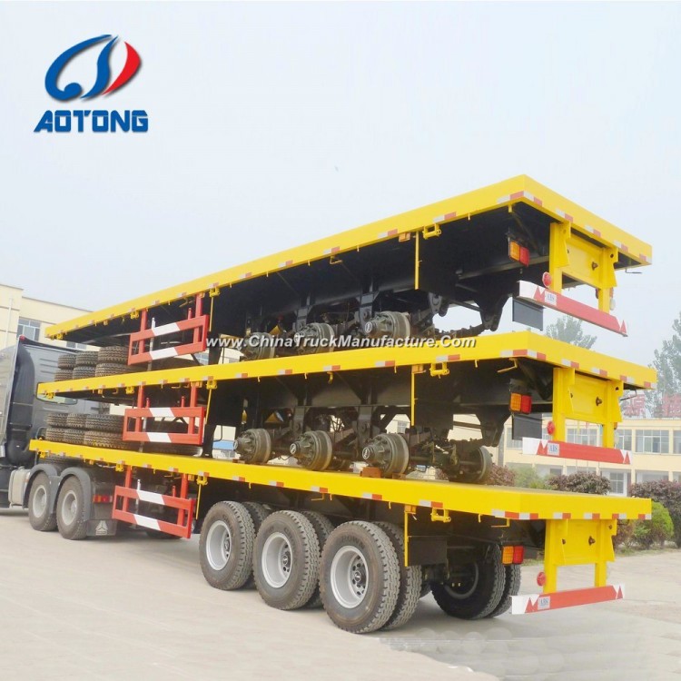 Aotong Carbon Steel 20FT/30FT/40FT/45FT 2/3axle Flatbed Container Semi Trailers