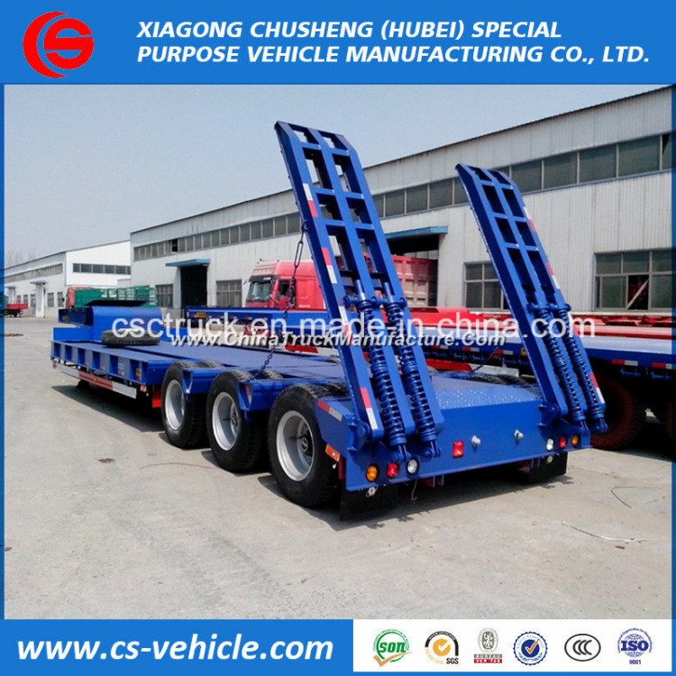 Factory Sale Heavy Duty 3 Axle 60t 100t Lowbed Semi Trailer with Mechanical Ramps
