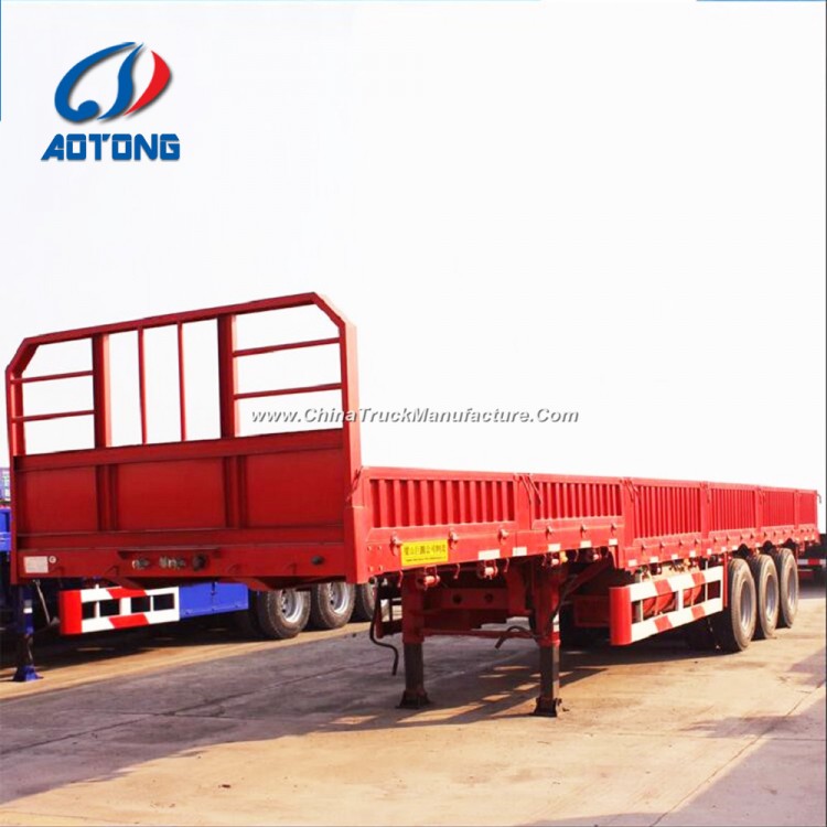 Aotong Semi Trailer Type 3axle Stepped Side Wall Flatbed Trailers