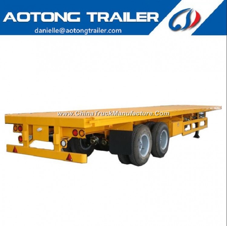 Aotong Brand 2 Axle Terminal Port Container Flatbed Semi Trailer