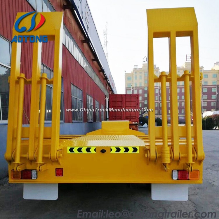 China White 3axles Excavator Transport Gooseneck Lowboy/Low Bed/Lowbed Semi Truck Trailer 75t