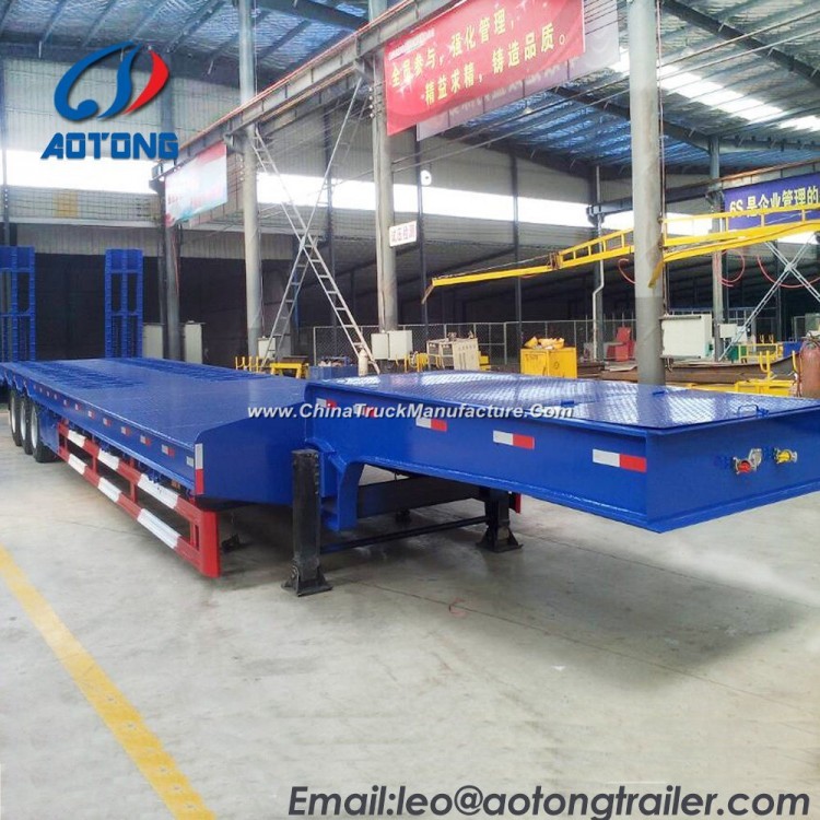China White 3axles Excavator Transport Gooseneck Lowboy/Low Bed/Lowbed Semi Truck Trailer 65t
