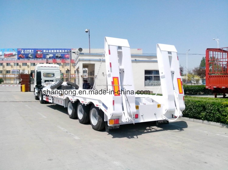 60tons Low Bed Semi Trailer with Hydraulic Ladder