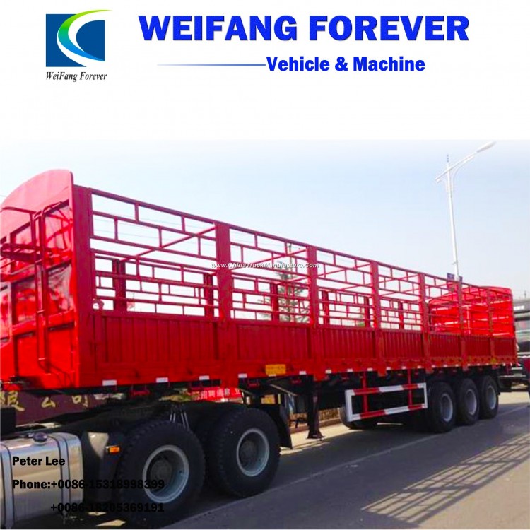 2/3 Fuhua/BPW Axles Fence/Stake Semi Trailer for Bulk Cargo/Animal/Grain Transport