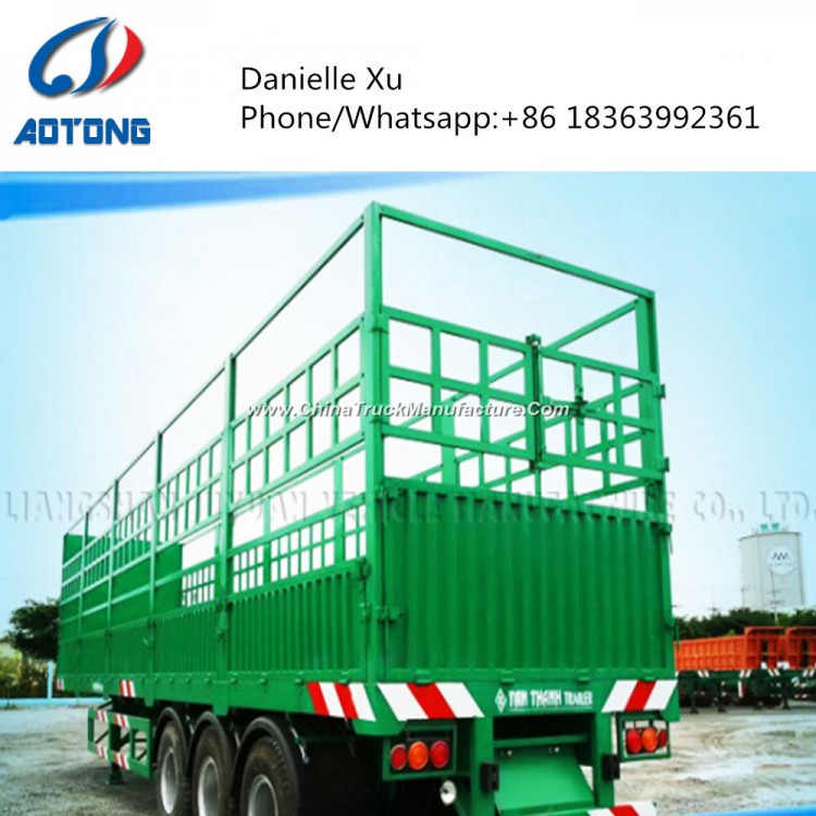 China Manufacture Aotong Brand 3 Axles Cargo Fence Semi Trailer