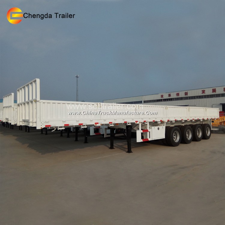 4 Axles 60tons and 80tons 16 Tires Flatbed Container Side Wall Dropside Cargo Semi Trailer