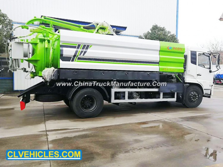 Dongfeng 7400liters Sewage Suction Truck Combined with 6600liters Sewer Jetting Truck