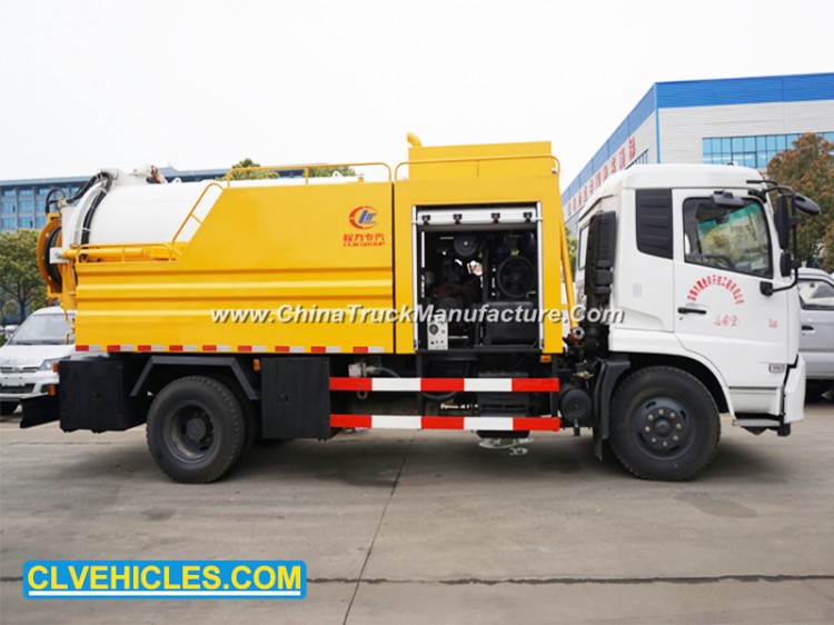 Dongfeng 7400liters Sewage Suction Truck Factory Combined with 6600liters Sewer Jetting Truck