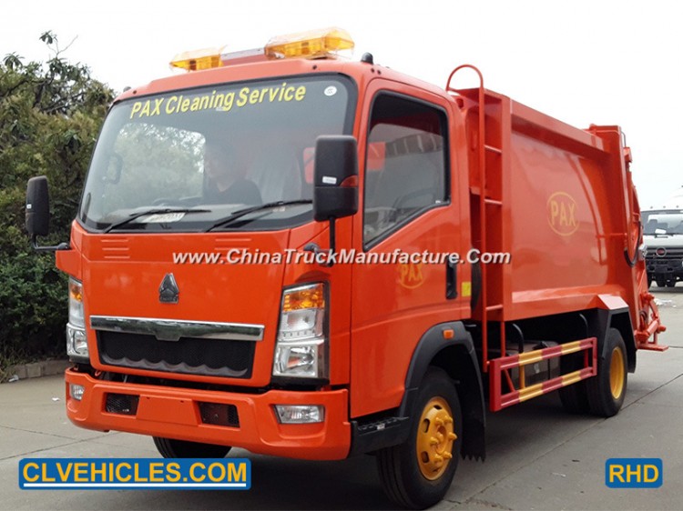 HOWO 4cbm 5cbm Garbage Compactor Truck Garbage Can Cleaning Truck