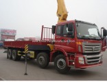 Foton 8X4 12 Wheeler 310HP 8m Flat Lorry Hydraulic Lifting Straight Boom Truck Crane 14 Ton 16 Ton