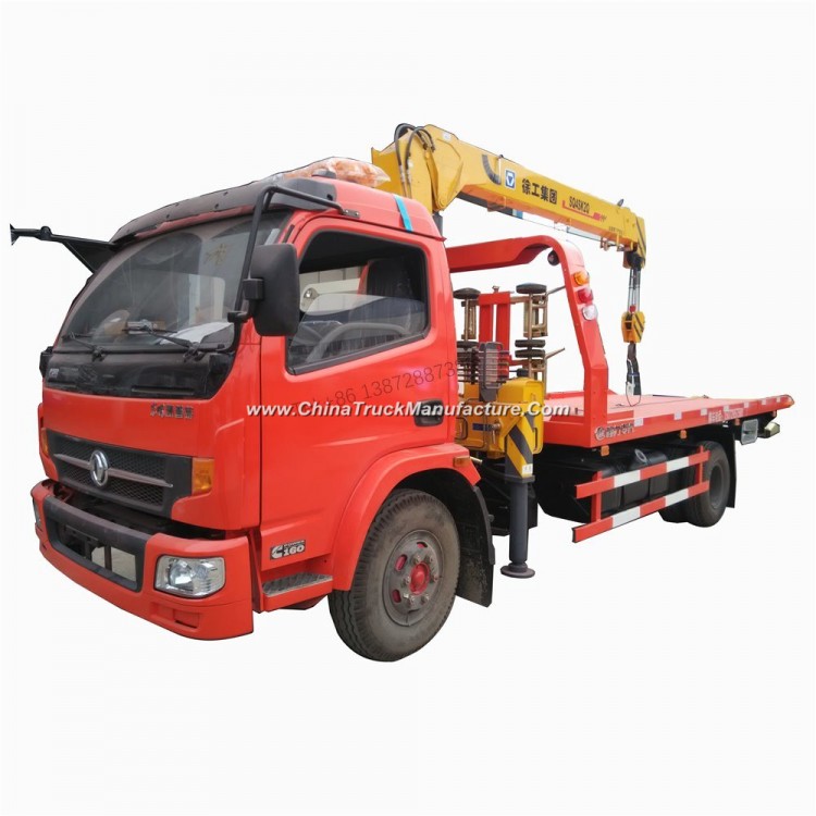 Dongfeng 4X2 Rhd 4 Tons Sliding Rotator Flatbed Wrecker Tow Truck with Crane