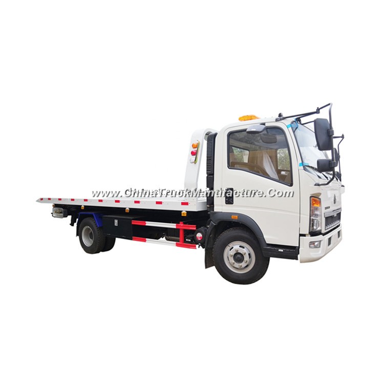 China HOWO 6 Wheels Flat Bed Wrecker Towing Recovery Lift a Car by Remote Control Folding Arm Crane 
