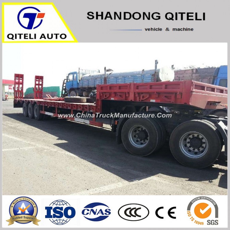 Low Flat Bed Trailer 40-100tons Payload Lowbed Semi Trailers Hydraulic Low Bed Container Trailer
