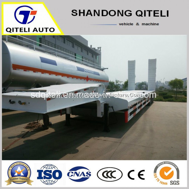 3 Axle Heavy Equipment Transport 80ton Lowbed Semi Trailer with Hydraulic Ladder
