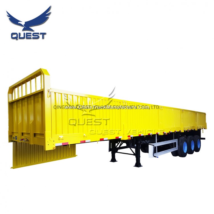 3axles Flatbed Truck Towing Side Wall Detachable Cargo Semi Trailer