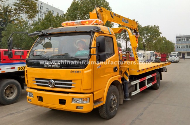 Dongfeng platform wrecker truck with 4ton crane
