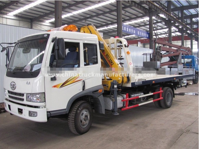 FAW platform recovery truck with 3 ton crane