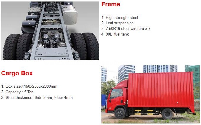 4X2 Diesel 140hp 5 Ton Lorry Van Cargo Truck