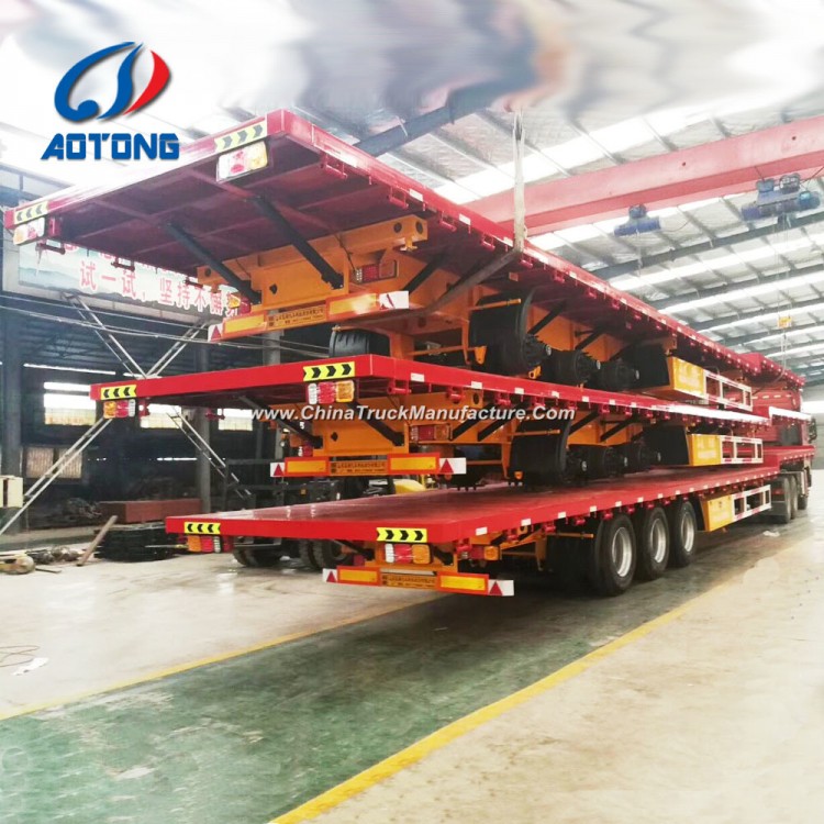 Aotong Brand New 3 Axle Flatbed Container Trailers/Semi Trailer for Sale