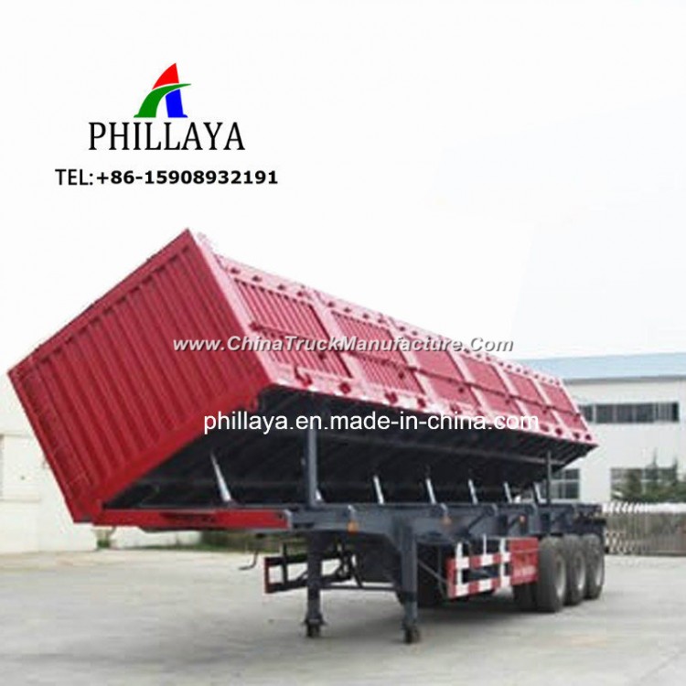 Side Loader Hydraulic Dump Truck Trailer for Construction Material Transport