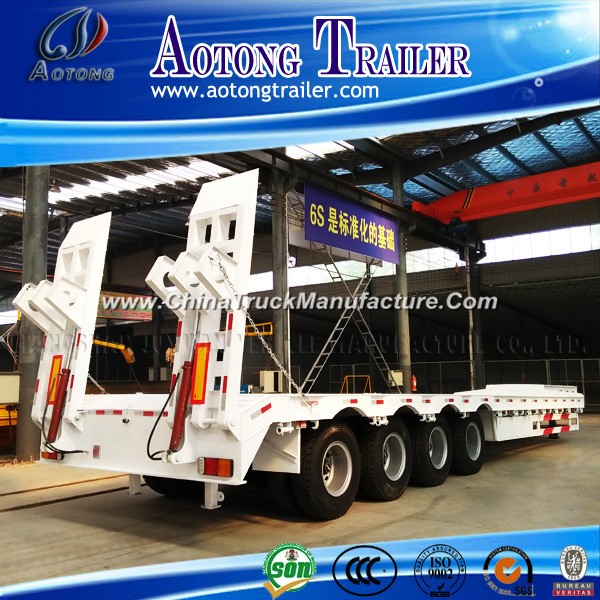 Aotong Manufacturer 3 Axles 4 Axle 80 Tons Low Bed Semi Truck Trailer