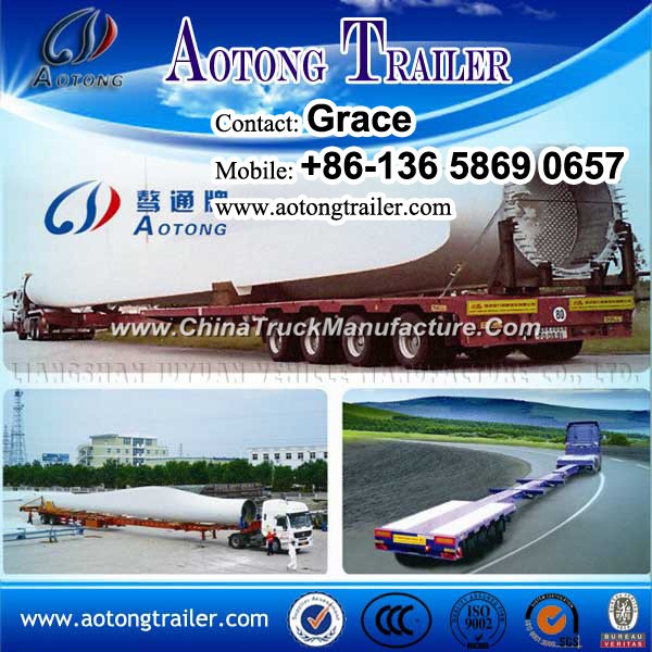 Tri Axles 45meters Flatbed Wind Blade Trailer, Extendable Low Bed Trailer for Sale