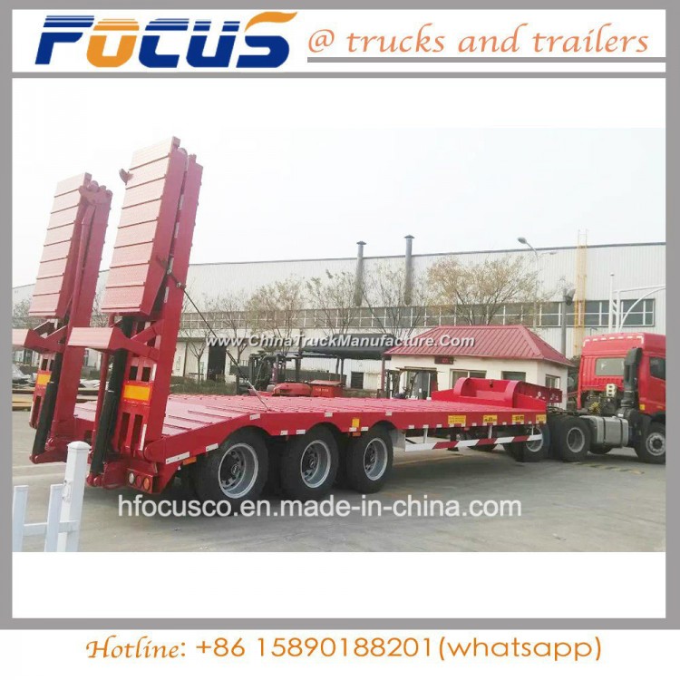 China Heavy Equipment Low Bed Trailer with Hydraulic Steering Axles