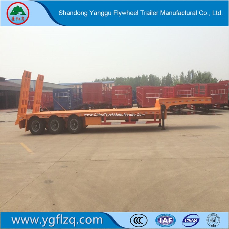 China Factory 3 Axle Low Bed Semi-Trailer with Hydraulic Pressure Ladder for Excavator Transport