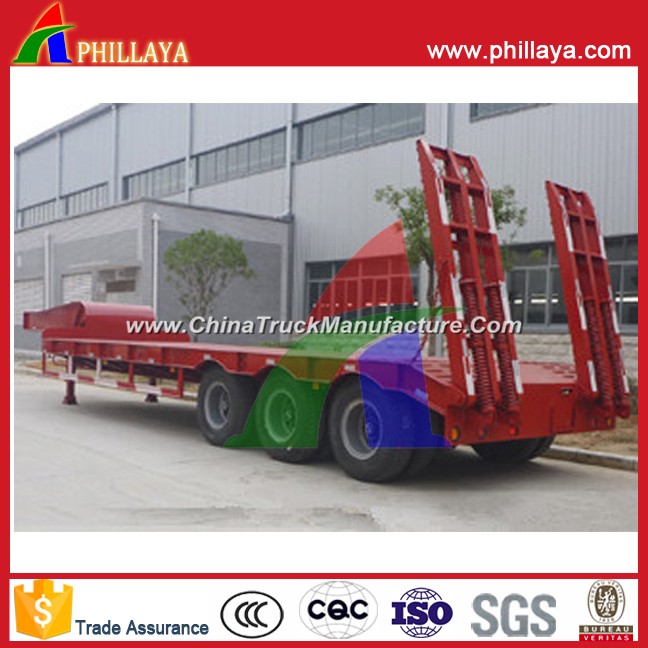 50 Tons Gooseneck Heavy Machine Transport Lowbed Low Bed Boy Semi Trailers with Ramp