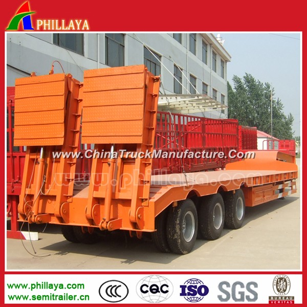 Hydraulic Rear Ramp Construction Machinery Transporting Low Bed Trailer