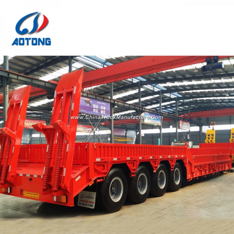 4 Axles 100-120 Ton Low Bed Semi Trailer with Side Board