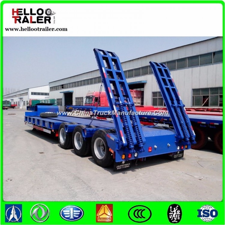 Tri-Axle Heavy Equipment Transport Lowbed Semi Trailer with Hydraulic Ladder