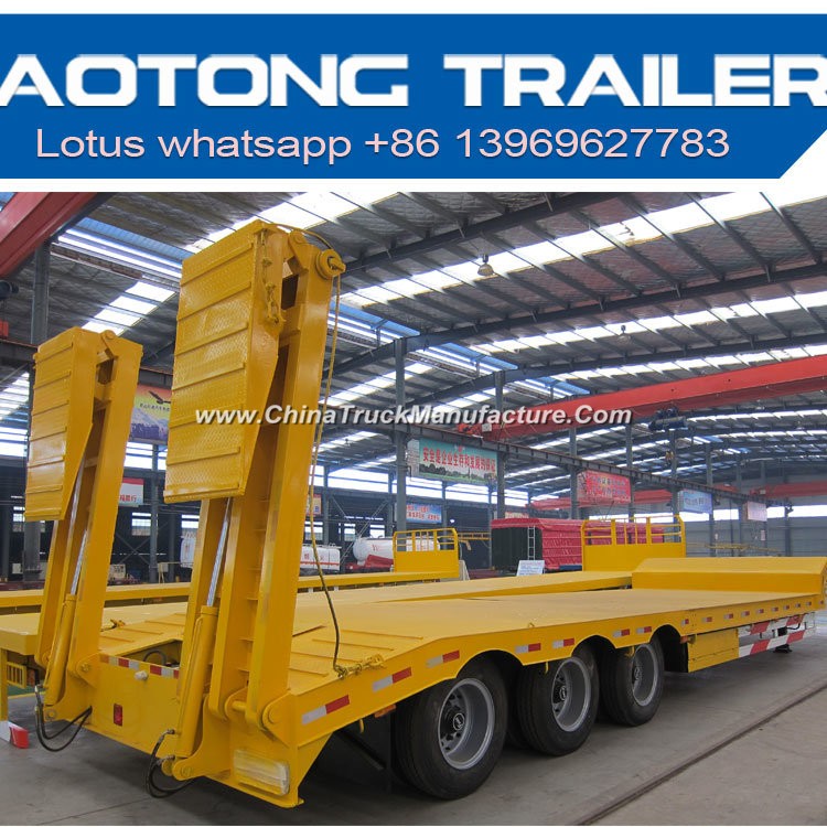 Tri-Axle Heavy Equipment Transport Lowbed Semi Trailer with Hydraulic Ladder