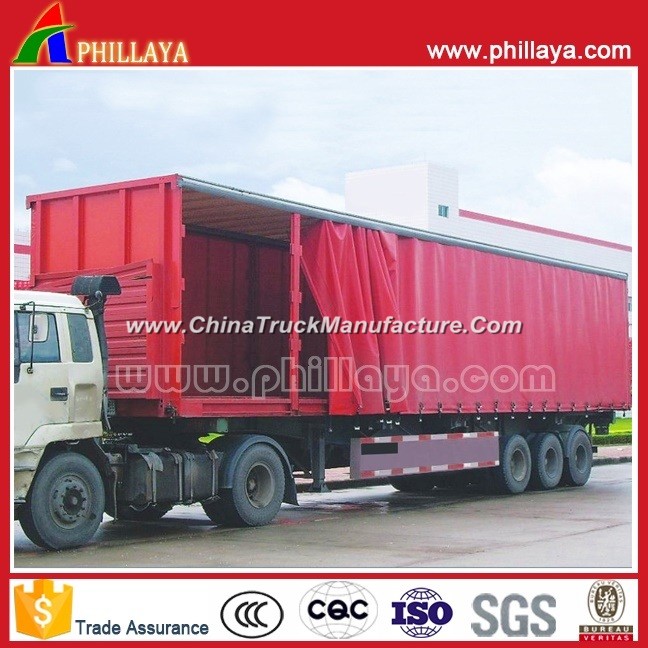 3axles PVC Tarpaulin Truck Cargo Van Box Curtainside Semi Trailer
