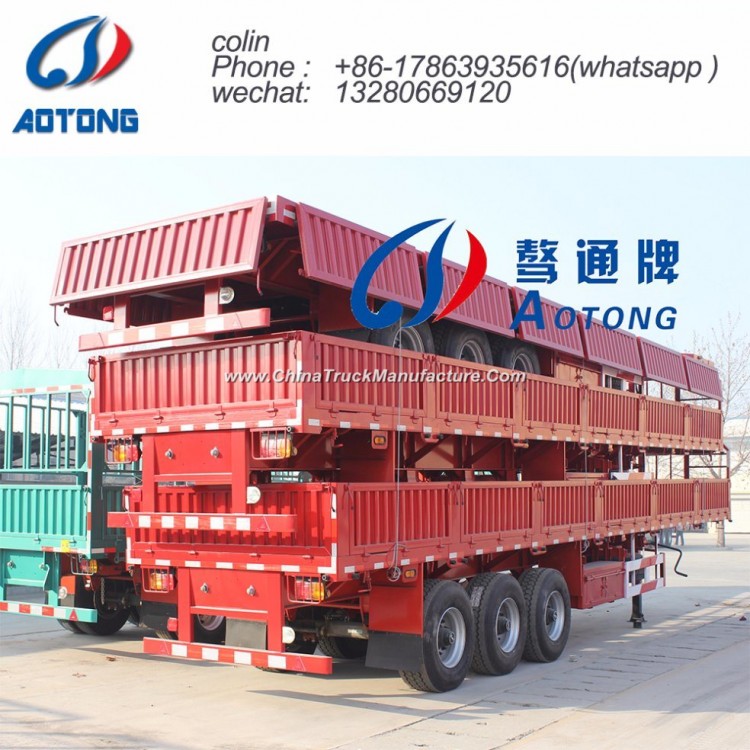 3 Axles 40FT Side Wall Flatbed Container Semi Trailer
