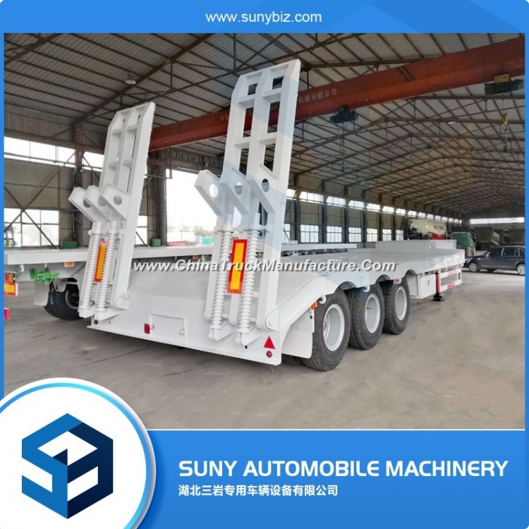 Tri-Axle 50tons 60t Low Bed Semi Trailer Lowboy Flatbed Trailer with Hydraulic Ramp