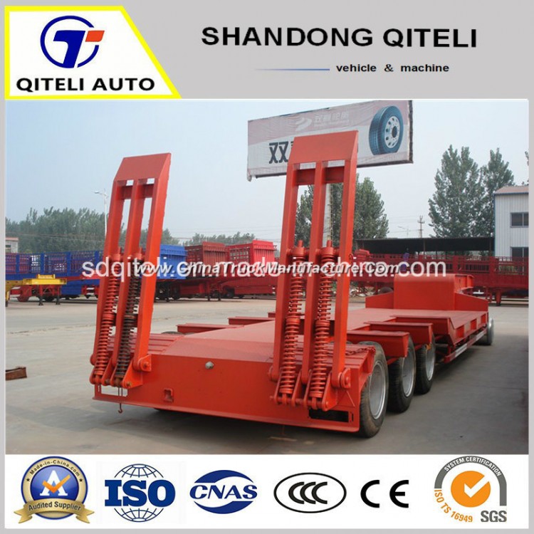 3 Axle 60 Ton Lowbed Semi Trailer Dolly Trailer Hydraulic Ramp Low Bed Trailer for Sale