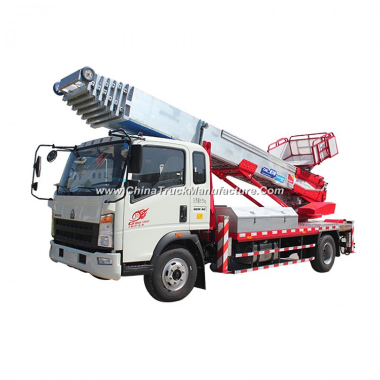 HOWO Truck Mounted Telescopic Ladder Truck for House Building Goods Lift and Download (House Furnitu